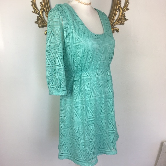 LEL Mint/Aqua Lace Dress Size M/L - Picture 3 of 7